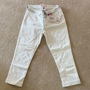 Elle White Cuffed Capri Pants with Silver Belt Womens Size 4